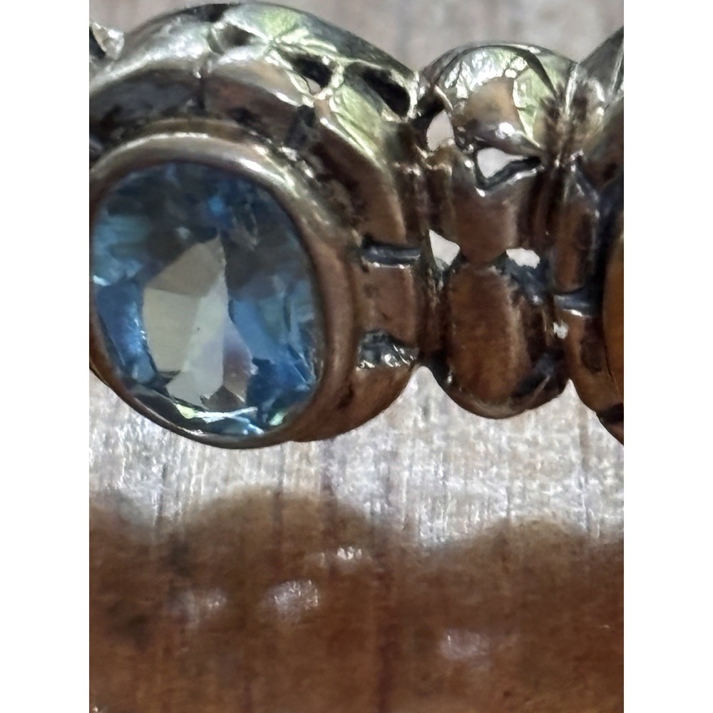 Sterling Silver And 14k Gold Blue Topaz Hinged Bangle Bracelet 6.75" 21.1 Grams - Picture 3 of 11